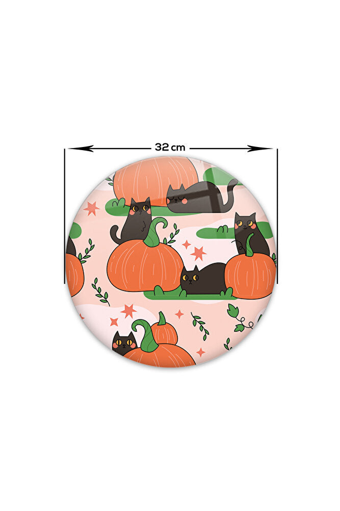 Cam Kesme Tahtası - Cam Kesme Tablası | Balkabağı ve Kedi | 20cm x 30cm