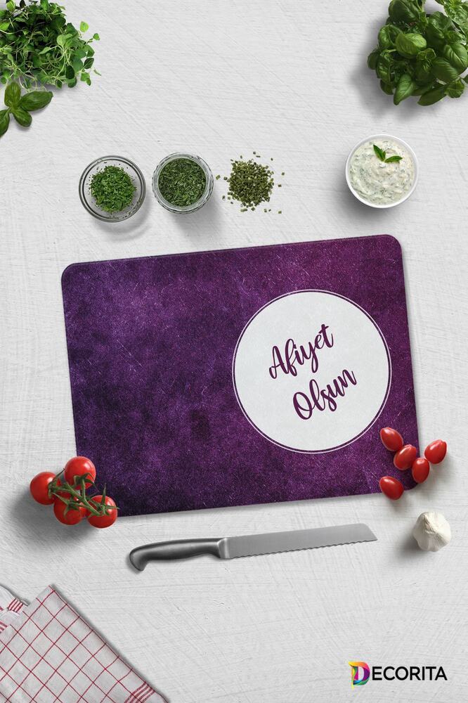 Afiyet Olsun | Mor Doku | Cam Kesme Tahtası - Cam Kesme Tablası | 30cm X 40cm