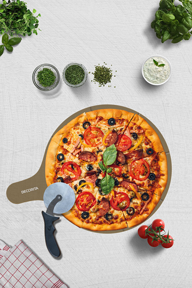 Pizza Saplı Kesim Kanallı Sunum Camı | Bronz Cam | 36cm x 47cm