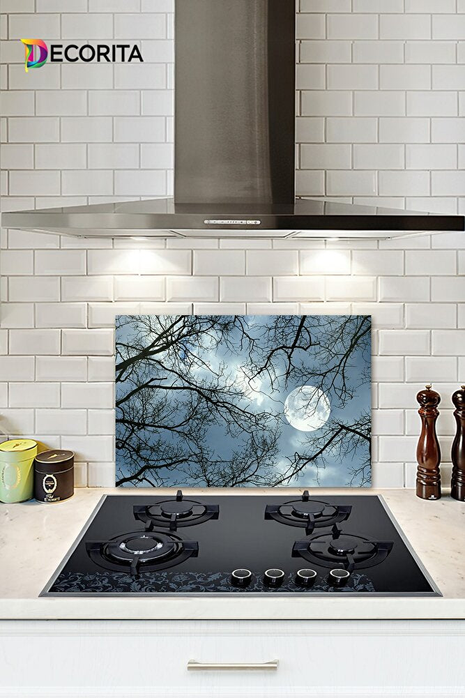 Cam Ocak Arkası Koruyucu | Gece Desen | 49,5cm X 76cm