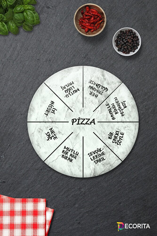 Pizza Servis Tabağı | Supreme Mermer | Mottolu Pizza Tabağı | Çap 32cm