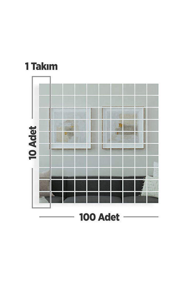 Dekoratif Mozaik Ayna | Düz Ayna | 4mm Kare Şekilli Kırık Ayna | 100 Adet | 5cm x 5cm