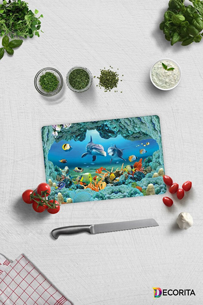 Akvaryum Desenli | Cam Kesme Tahtası - Cam Kesme Tablası | 20cm x 30cm