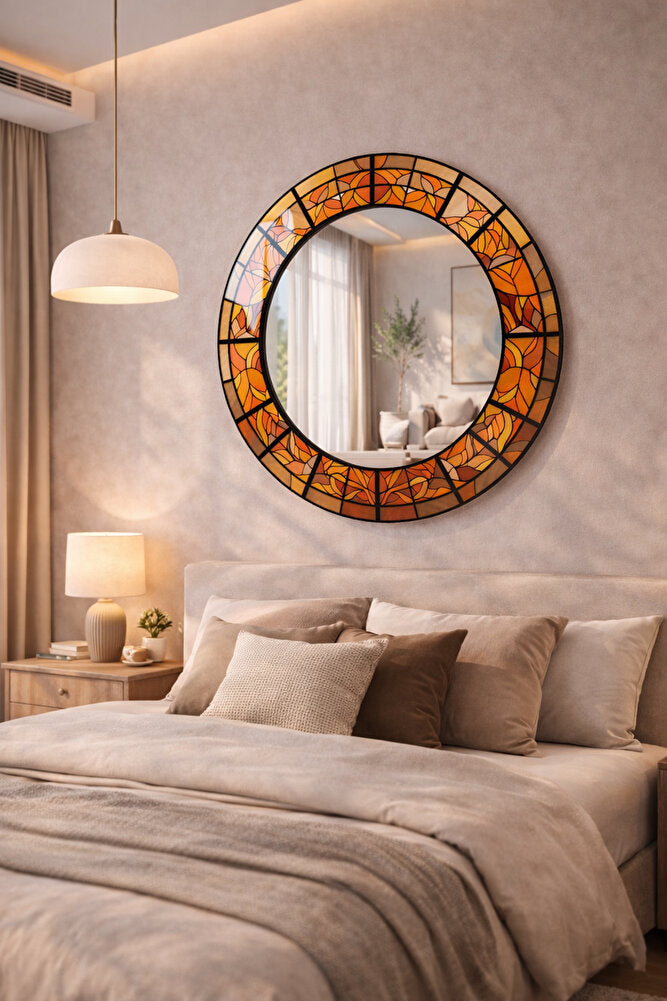 Dekor Camı ve Ayna | Amber Rüyası Yuvarlak Dekoratif Ayna | 90cm x 90cm