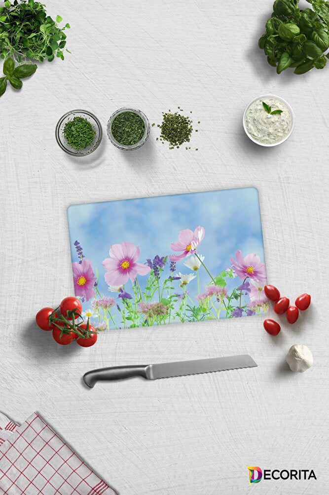 Cam Kesme Tahtası - Cam Kesme Tablası | Menekşe Desenli | 30cm X 40cm