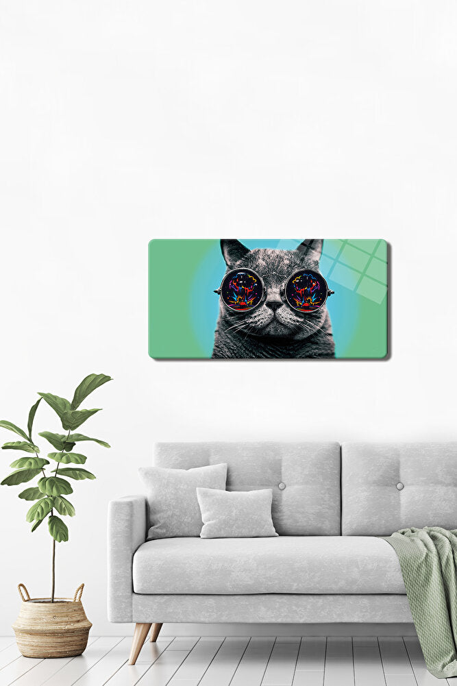 Cam Tablo | Modern Art Serisi | Cool Cat | 40cm x 80cm
