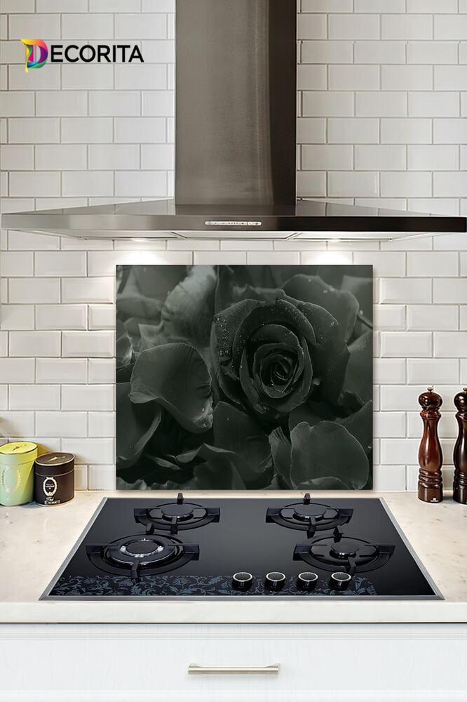 Cam Ocak Arkası Koruyucu | Karagül Desen | 40cm X 60cm
