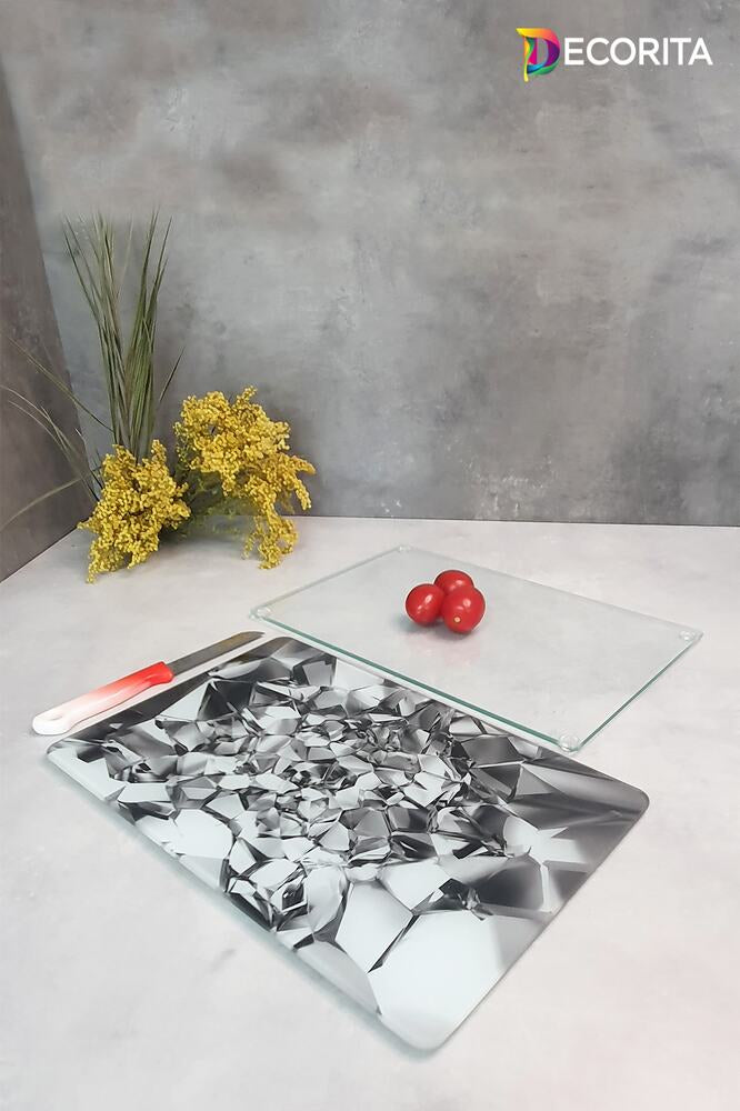 Cam Kesme Tahtası - Cam Kesme Tablası | 2'li Takım Siyah Mermer Görünümlü Ve Saydam | 20cm X 30cm