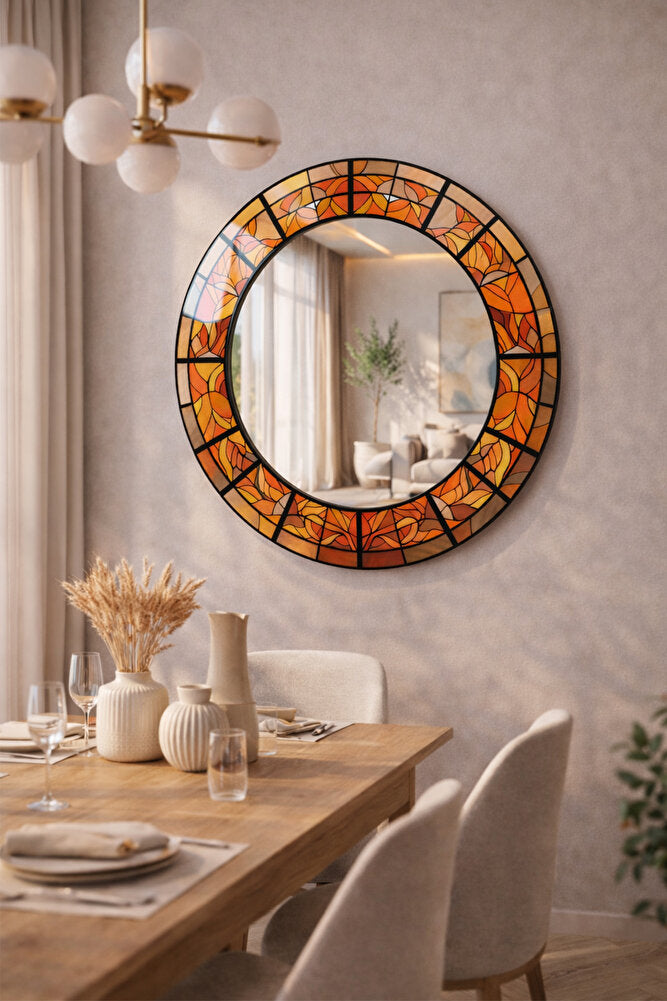 Dekor Camı ve Ayna | Amber Rüyası Yuvarlak Dekoratif Ayna | 90cm x 90cm