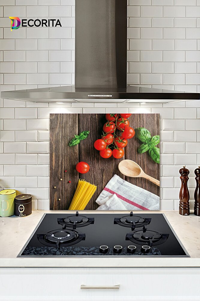 Decoita Cam Ocak Arkası Koruyucu | Ahşap Ve Sebzeler | 40cm X 60cm