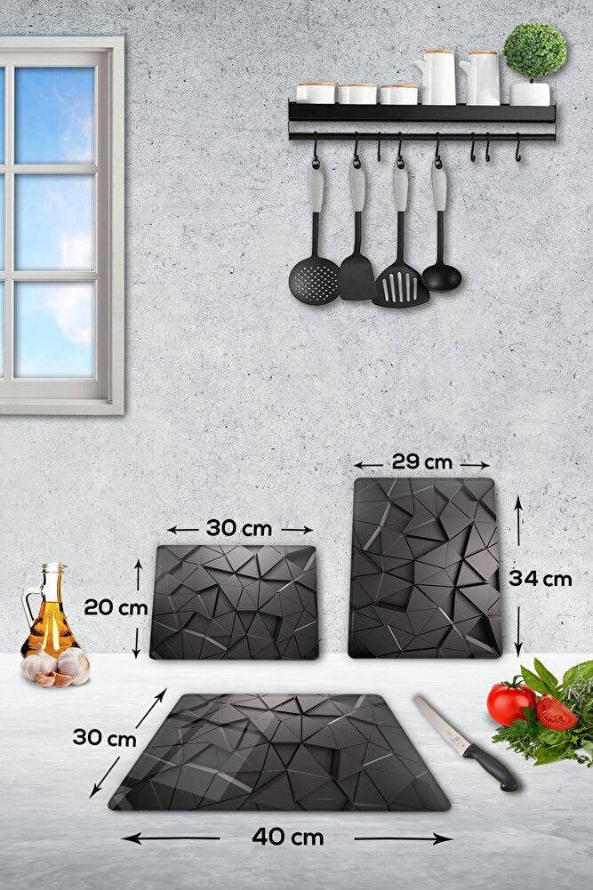 3'lü Takım Antrasit Kristal | Cam Kesme Tahtası - Cam Kesme Tablası