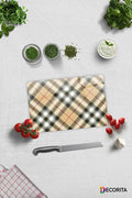 Cam Kesme Tahtası - Cam Kesme Tablası | Krem Ekose Desen | 20cm X 30cm