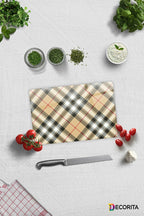 Cam Kesme Tahtası - Cam Kesme Tablası | Krem Ekose Desen | 20cm X 30cm