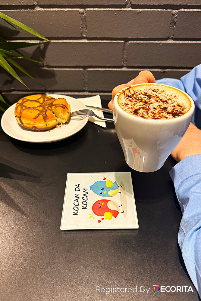 Cam Bardak Altlığı | Komik Sözler Serisi | Evin Beyi-Hanımı | 4'lü Takım | 10cm x 10cm