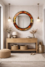 Dekor Camı ve Ayna | Modern Vitray Desenli Yuvarlak Dekoratif Ayna | 70cm x 70cm