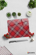 Cam Kesme Tahtası - Cam Kesme Tablası | Kırmızı-beyaz Ekose Desen | 29cm X 34cm