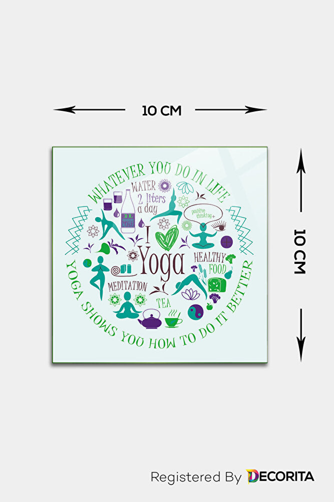 Cam Bardak Altlığı | I Love Yoga | 4'lü Takım | 10cm X 10cm