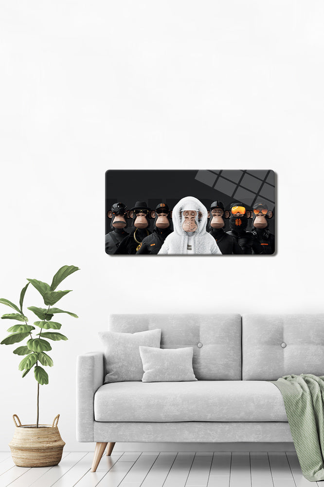 Cam Tablo | Modern Art Serisi | Crime Monkey Yatay | 40cm x 80cm