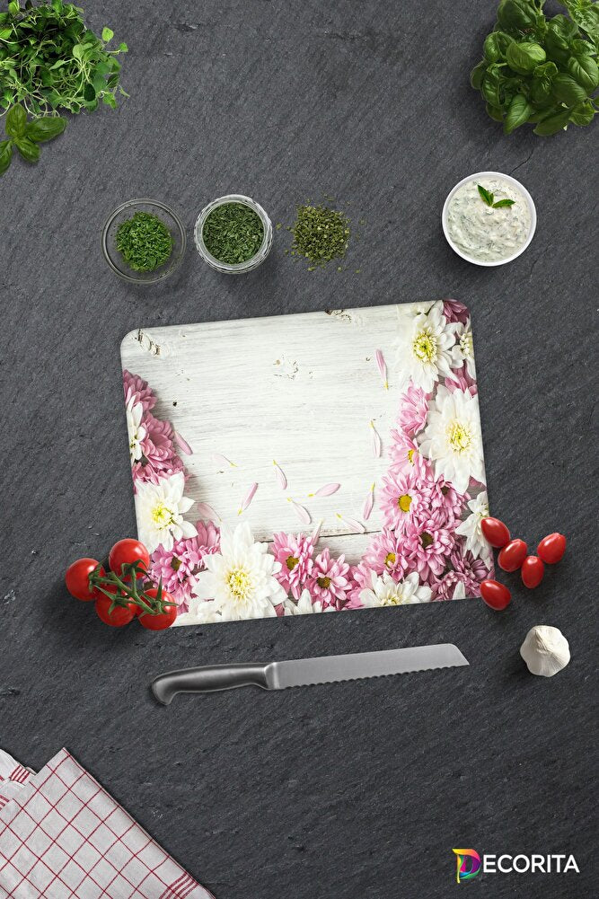 Pembe Kasımpatı | Cam Kesme Tahtası - Cam Kesme Tablası | Çap32 cm