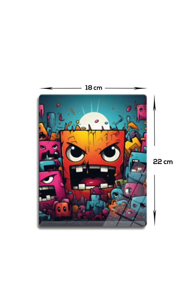 Cam Mouse Pad | Cam Masa Matı | Cute Monsters | Small | 18cm X 22cm
