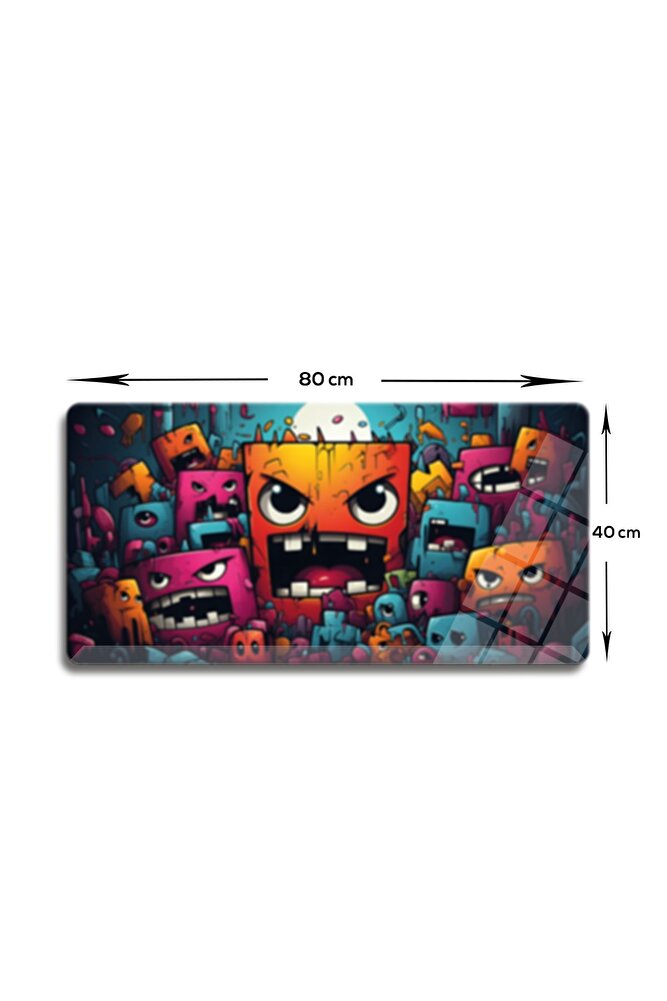 Cam Mouse Pad | Cam Masa Matı | Cute Monsters | Small | 18cm X 22cm