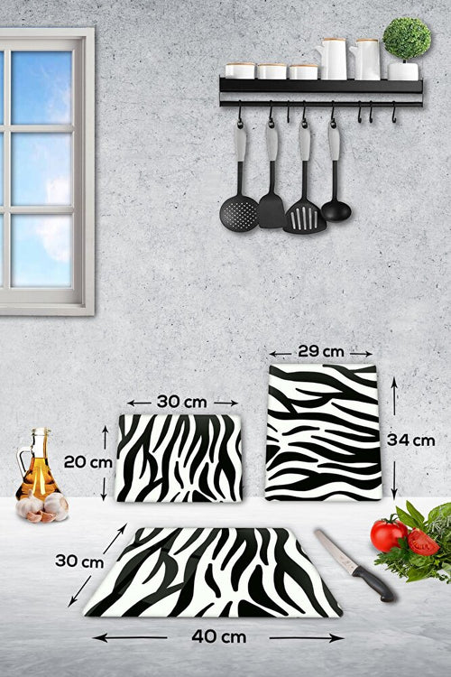 3'lü Takım Zebra Desen | Cam Kesme Tahtası - Cam Kesme Tablası