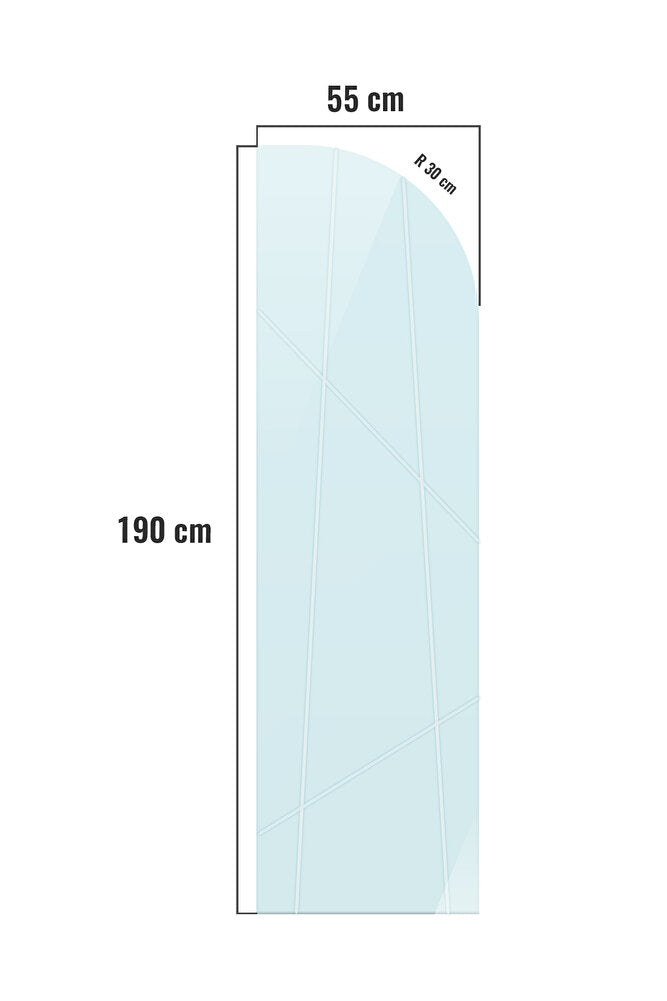 Cam Duşakabin Seperatör-Sabit Panel|Satina Cam-Şekilli Kanallı | Metalik Parlak Profil |55cm x 190cm