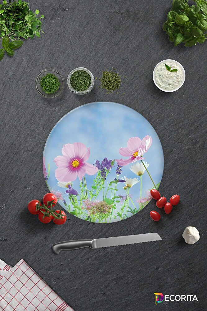 Cam Kesme Tahtası - Cam Kesme Tablası | Menekşe Desenli | 30cm X 40cm