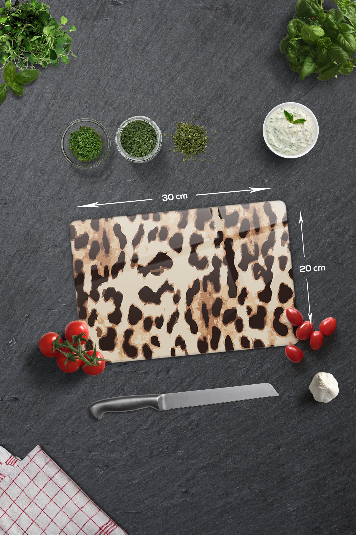 Leopar Desen | Cam Kesme Tahtası - Cam Kesme Tablası | 20cm X 30cm