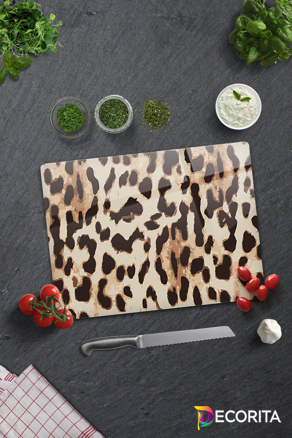 Leopar Desen | Cam Kesme Tahtası - Cam Kesme Tablası | 30cm X 40cm