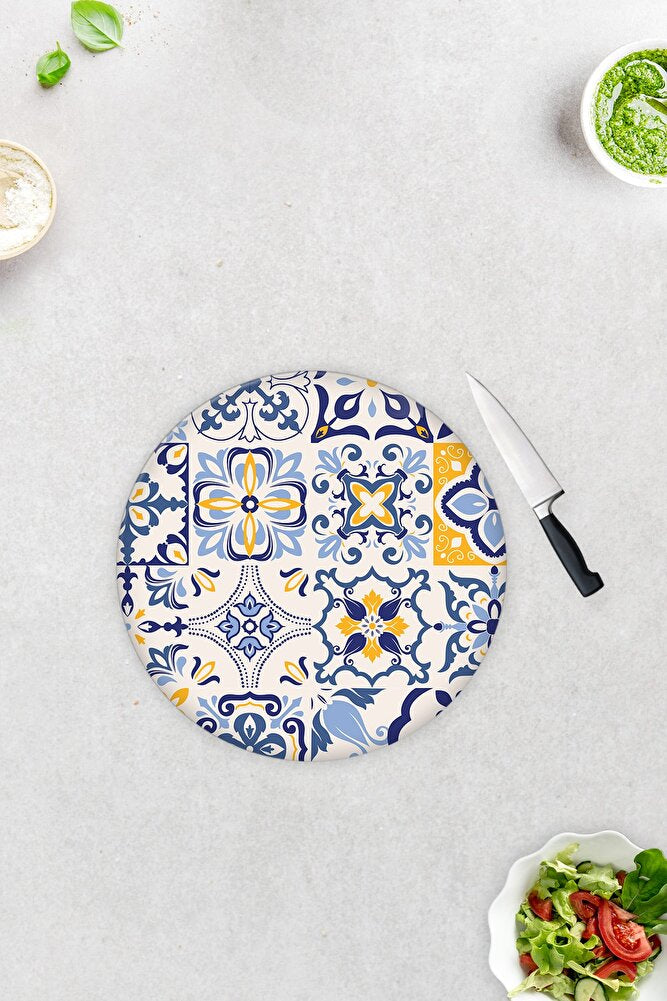 Mavi Çini Desen | Cam Kesme Tahtası - Cam Kesme Tablası | Çap32cm
