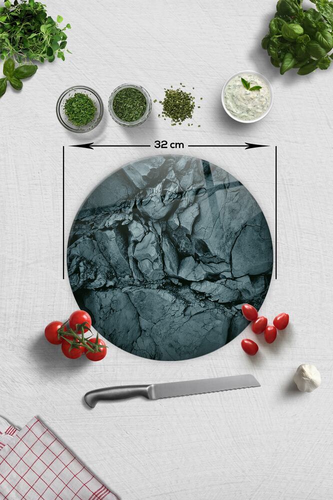 Cam Kesme Tahtası - Cam Kesme Tablası | Doğal Taş Desen | Çap 32cm