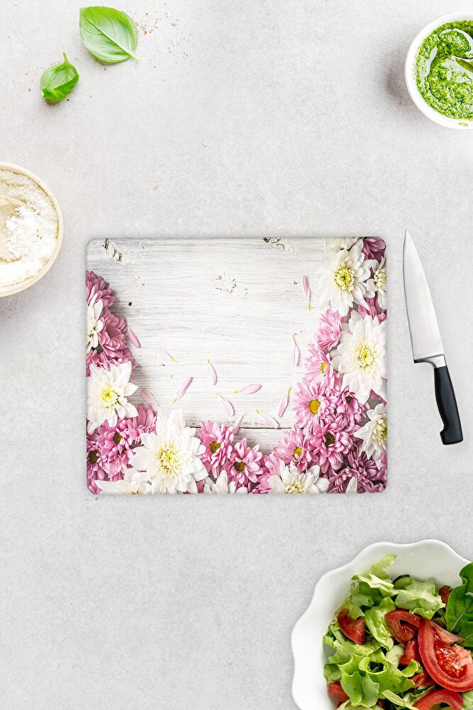 Pembe Kasımpatı | Cam Kesme Tahtası - Cam Kesme Tablası | Çap32 cm