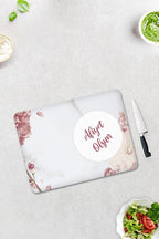 Afiyet Olsun | Pudra Pembe Çiçekler | Cam Kesme Tahtası - Cam Kesme Tablası | 30cm X 40cm