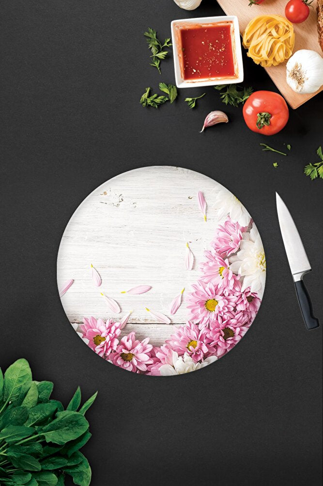 Pembe Kasımpatı | Cam Kesme Tahtası - Cam Kesme Tablası | Çap32 cm