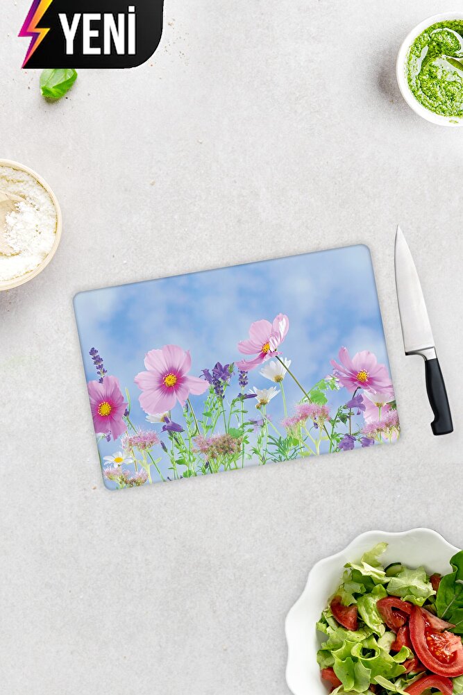Cam Kesme Tahtası - Cam Kesme Tablası | Menekşe Desenli | 30cm X 40cm