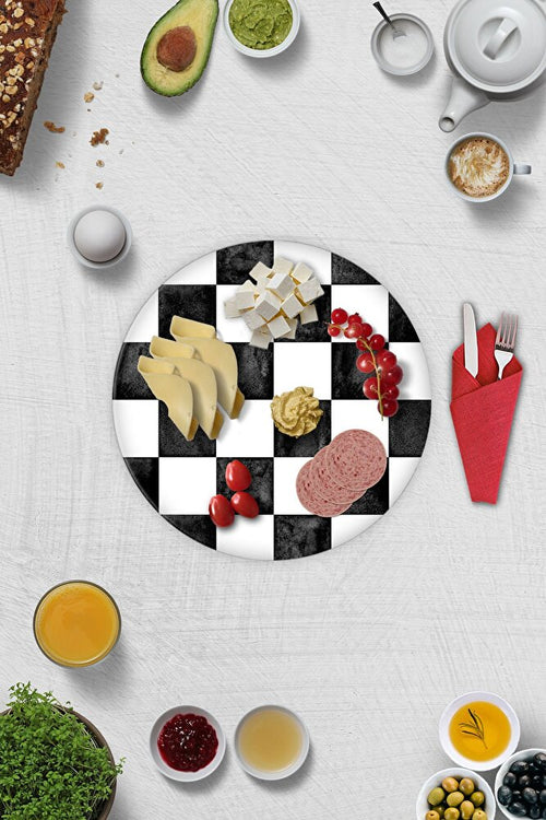 2'li Takım | Cam Tabak - Kahvaltı Tabağı - Pasta Tabağı | Damalı Desen | Çap32cm