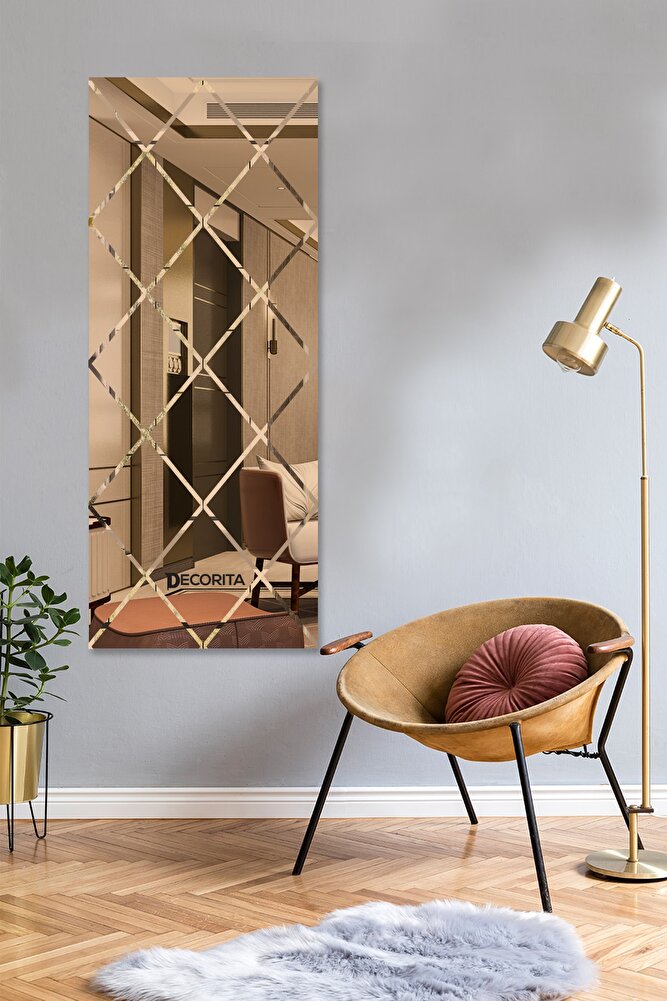 Ayna - Bronz Ayna - Baklava Desenli Ayna - 130cm X 50cm