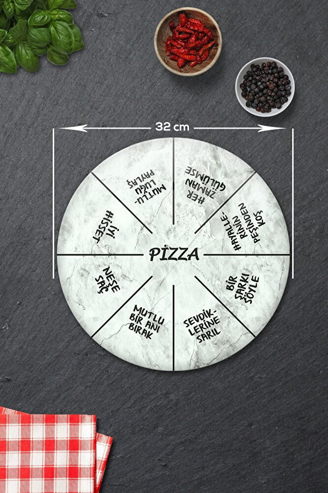 Pizza Servis Tabağı | Supreme Mermer | Mottolu Pizza Tabağı | Çap 32cm