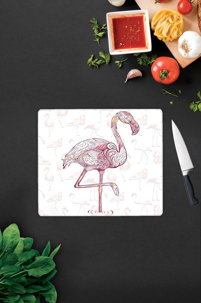 Flamingo Desen | Cam Kesme Tahtası - Cam Kesme Tablası | 29 cm x 34 cm