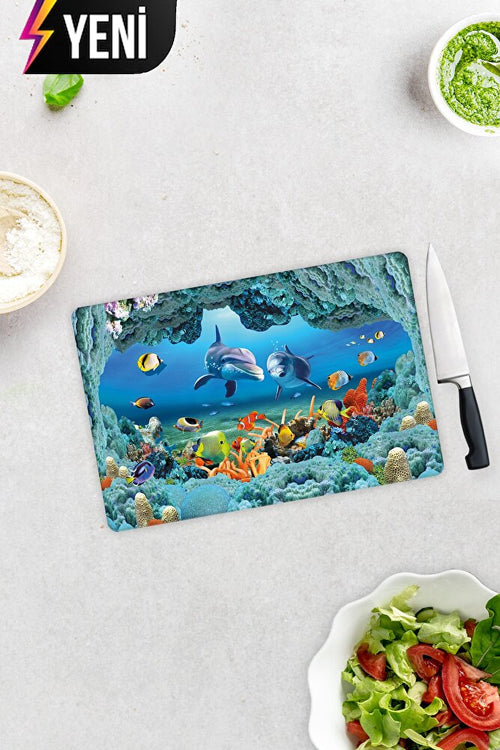 Akvaryum Desenli | Cam Kesme Tahtası - Cam Kesme Tablası | 20cm x 30cm