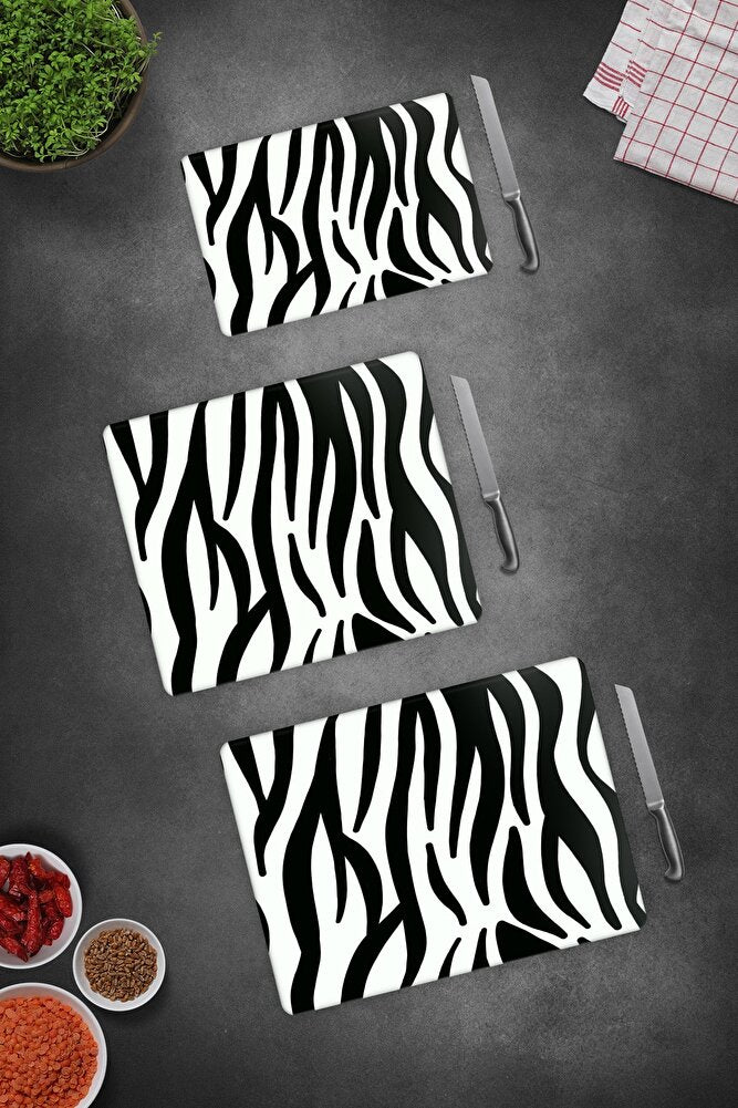 3'lü Takım Zebra Desen | Cam Kesme Tahtası - Cam Kesme Tablası