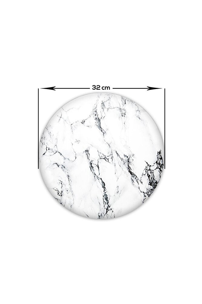 Beyaz Mermer Görünümlü | Cam Kesme Tahtası - Cam Kesme Tablası | Daire Çap 32cm