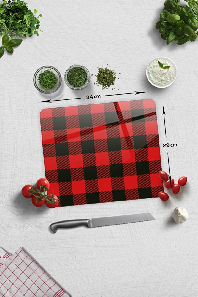 Cam Kesme Tahtası - Cam Kesme Tablası | Ekose Desen | 29cm X 34cm
