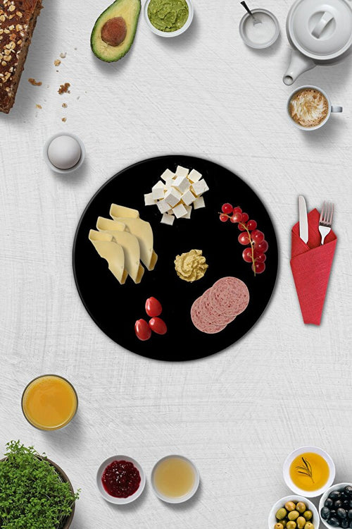 2'li Takım | Cam Tabak - Kahvaltı Tabağı - Pasta Tabağı | Düz Renk - Siyah | Çap32cm
