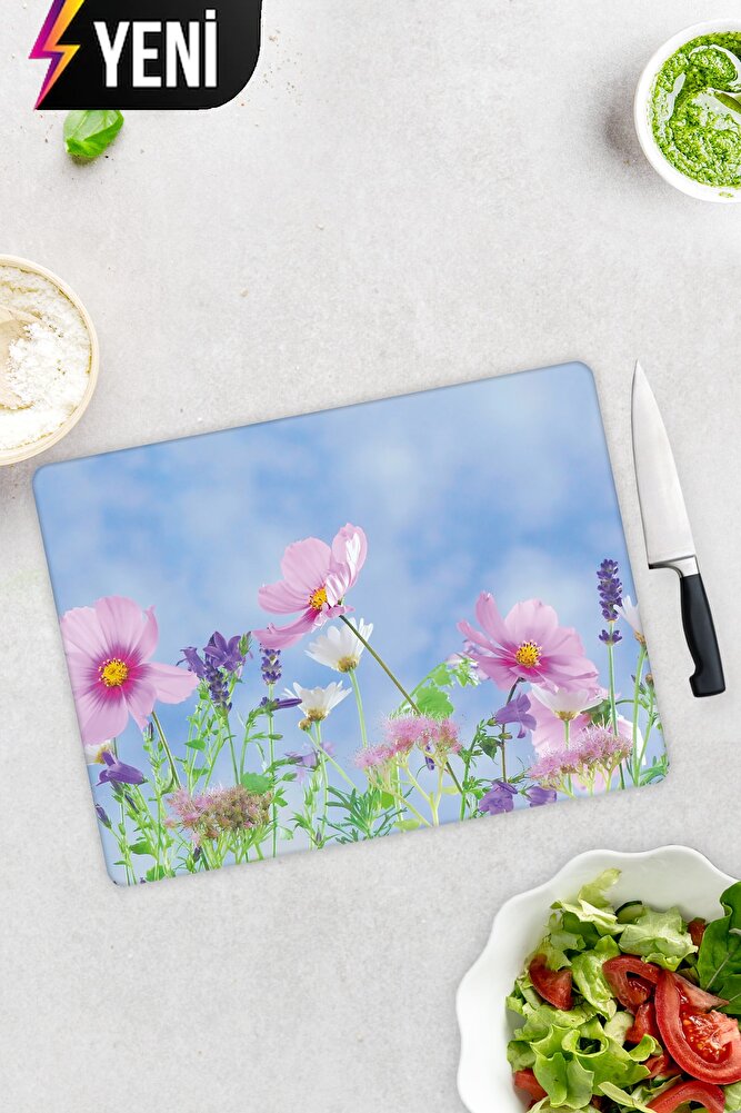 Cam Kesme Tahtası - Cam Kesme Tablası | Menekşe Desenli | 30cm X 40cm