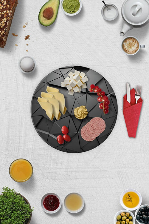 2'li Takım | Cam Tabak - Kahvaltı Tabağı - Pasta Tabağı | Antrasit Kristal | Çap32cm