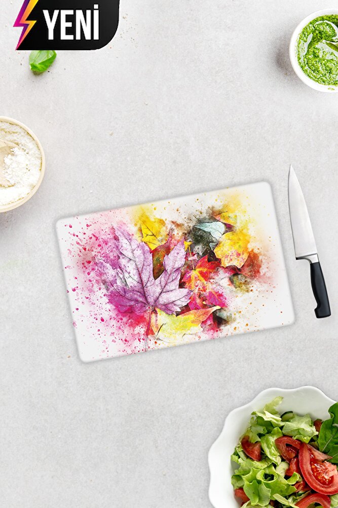 Renkli Sonbahar | Cam Kesme Tahtası - Cam Kesme Tablası | 29cm x 34cm