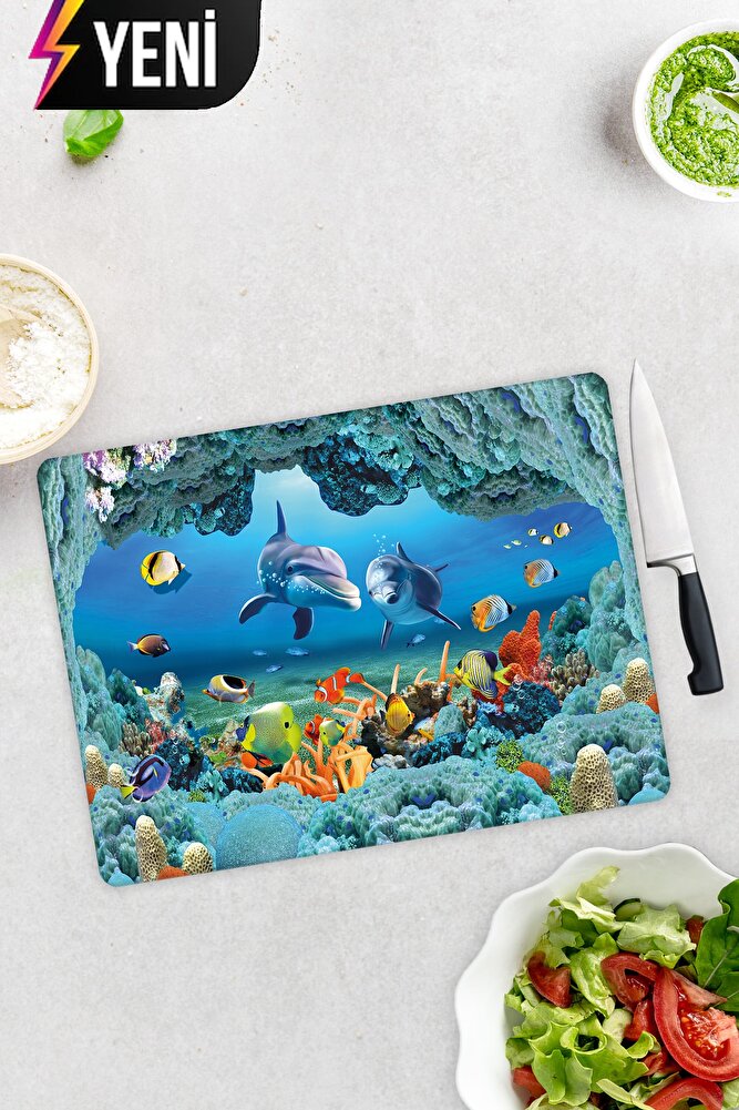 Akvaryum Desenli | Cam Kesme Tahtası - Cam Kesme Tablası | 20cm x 30cm