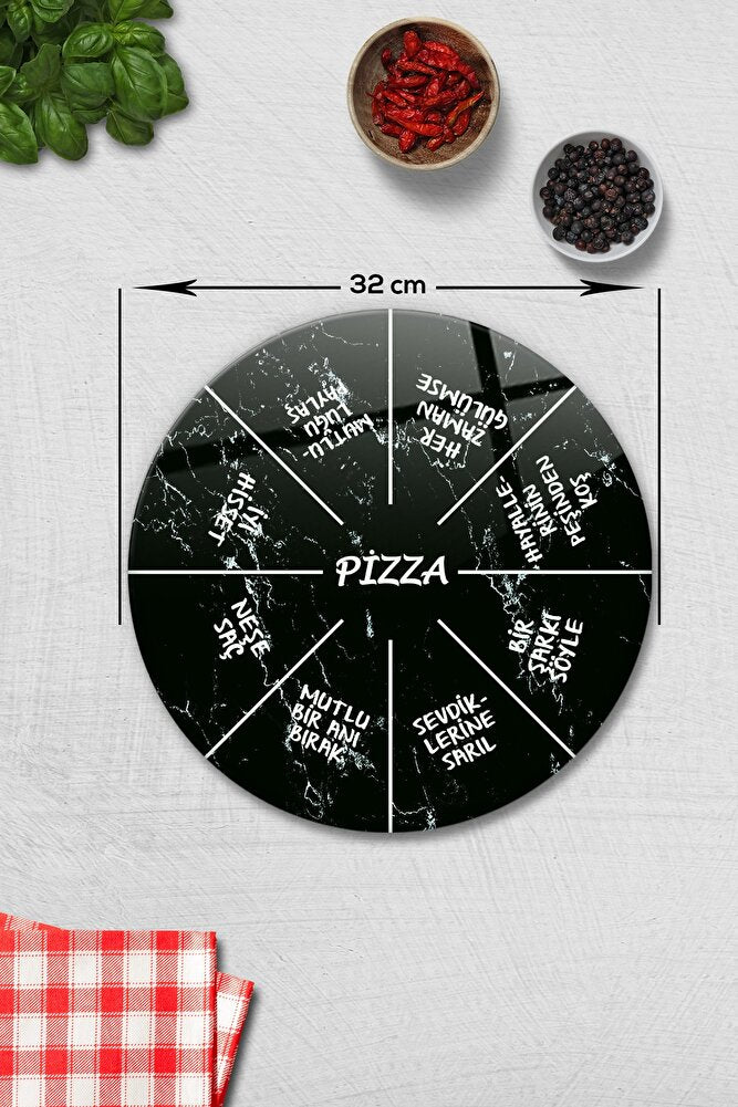 Pizza Servis Tabağı | Supreme Mermer | Mottolu Pizza Tabağı | Çap 32cm
